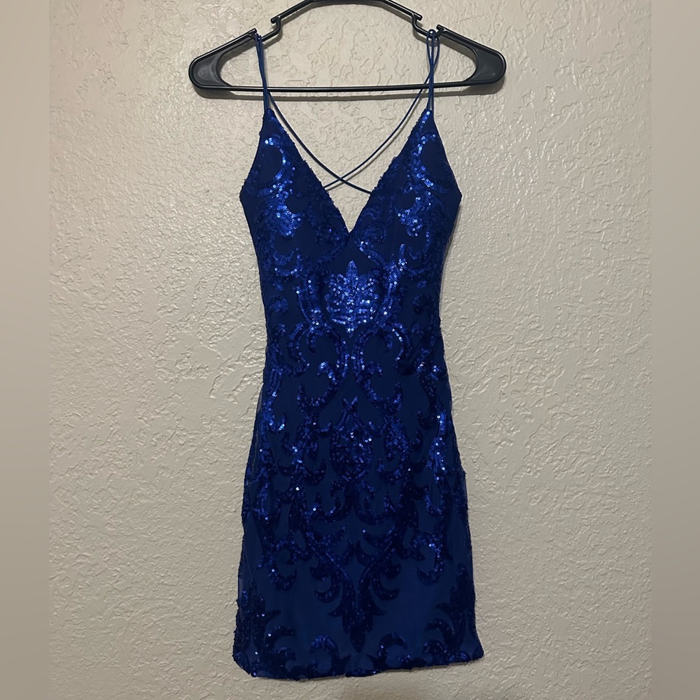Windsor Royal Blue Sequin Open Back Fitted Mini Dress XS Worn Once